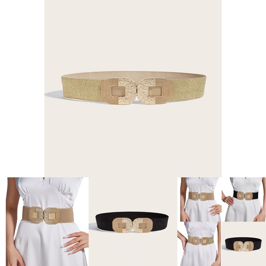 Slim Fit Metal Buckle Wide Belt For Women With Double Ring Design For Casual Dress And Coat Styling