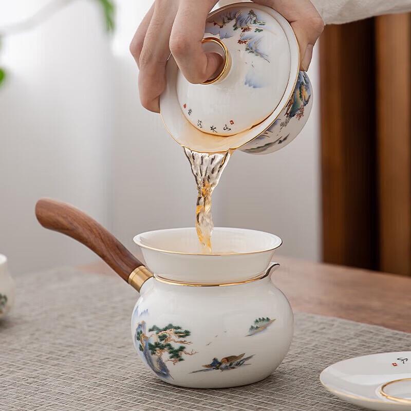 Gold-Inlaid Jade Mountain Zisha Tea Set