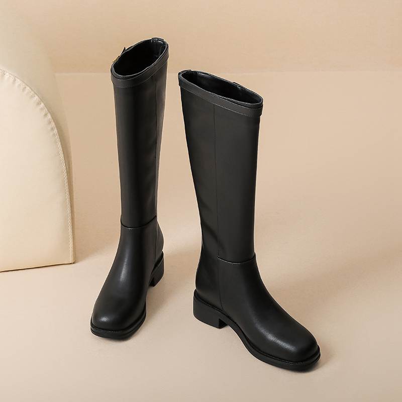 Krazing Pot Cow Split Skin Round Toe Med Heels Knight Boots Size 46 Size 45 Slip On Plus Size Women Metal Buckle Thigh High Boots