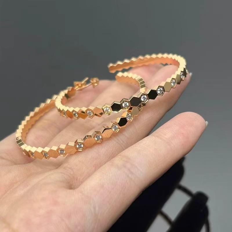 Shangjia CNC Precision Honeycomb Rhinestone Hoop Earrings