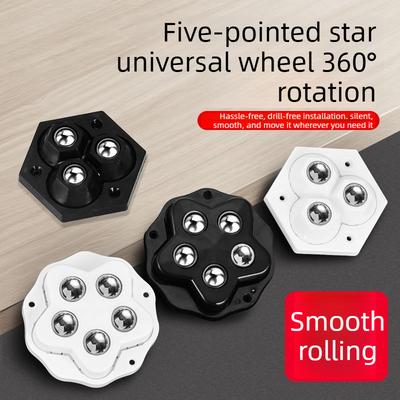 4PCS Silent Steel Ball Base Furniture Casters with Nylon Wheels No Need To Paste Smooth Rolling Universal Wheels