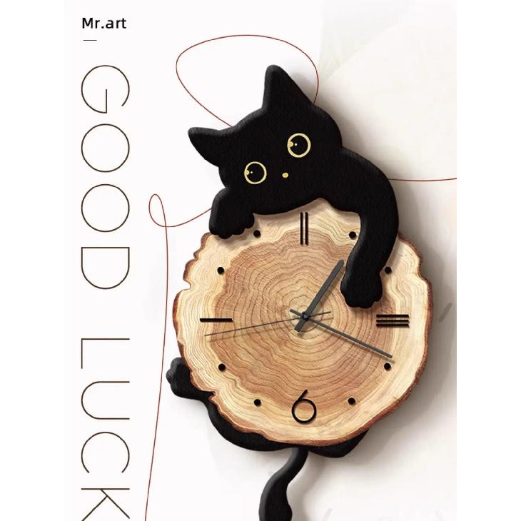 Cartoon Cat Wall Clock Creative Cat Tail Swing Wall Clock Quartz Mute Wall Clock Home Decoration Living Room Bedroom Decoration