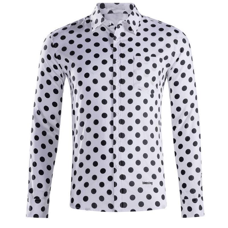 Wish2024 Men's 3D Print Polka Dot Long-Sleeved Shirt - European & American Style