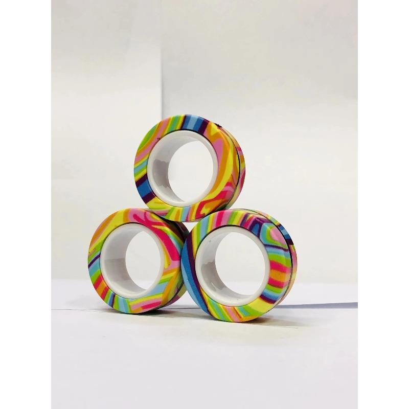 3pcs Anillos Magnéticos para Dedos Coloridos Set de Juguetes Fidget Imanes para Adultos Anillos Giratorios para Aliviar el Estrés Alivio de la Ansiedad Terapia