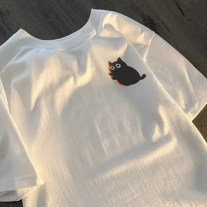 Cat Dog and Mobile Phone Print Unisex Round Neck Short Sleeve Soft Comfortable Streetwear Summer Fashion Unisex Clothes
