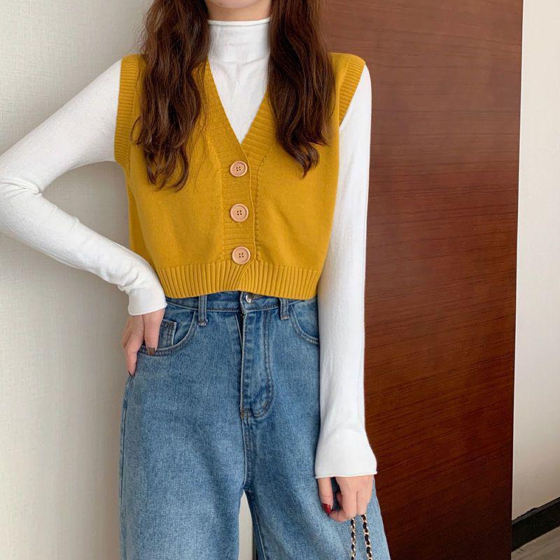 Korean-Style V-Neck Knit Vest for Women - Autumn/Winter Collection