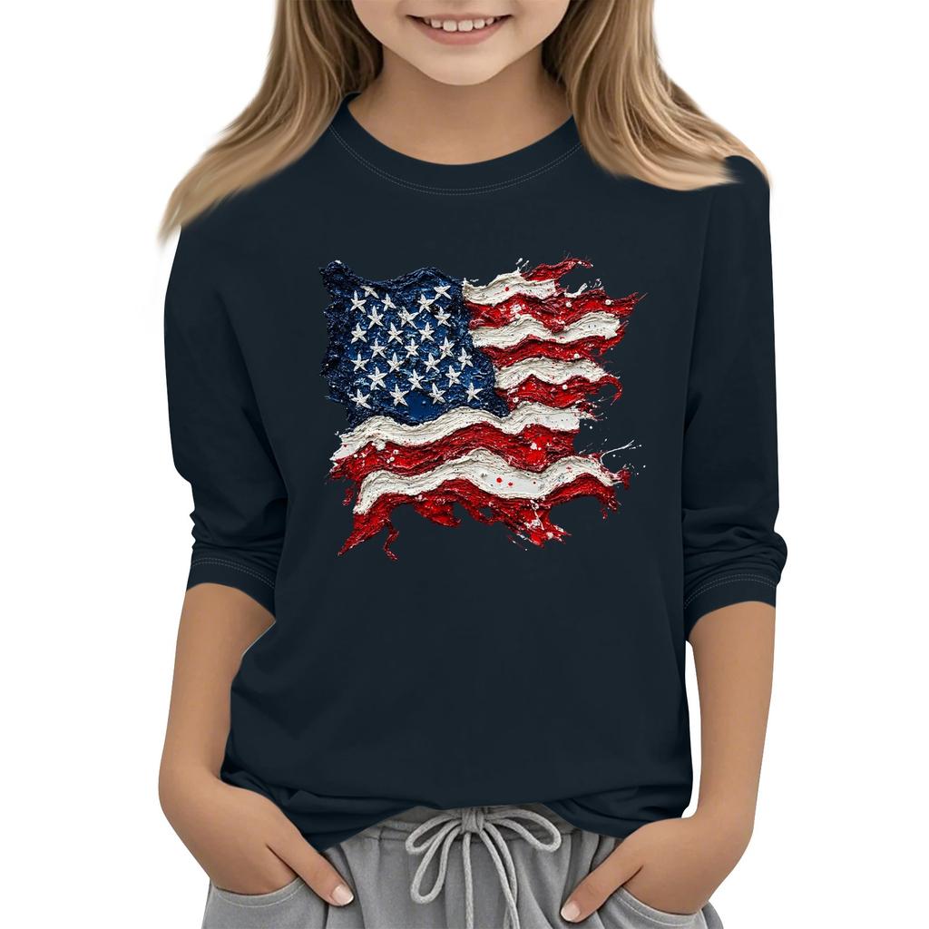 Children's Fashion Printed Round Neck Three-quarter Sleeve Top Casual T-shirt