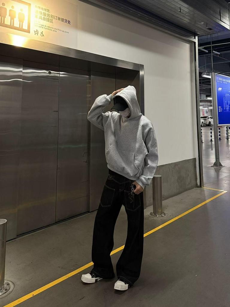 Unisex Retro Lightning Embroidery Hooded Sweatshirt - Loose Fit for Spring and Autumn