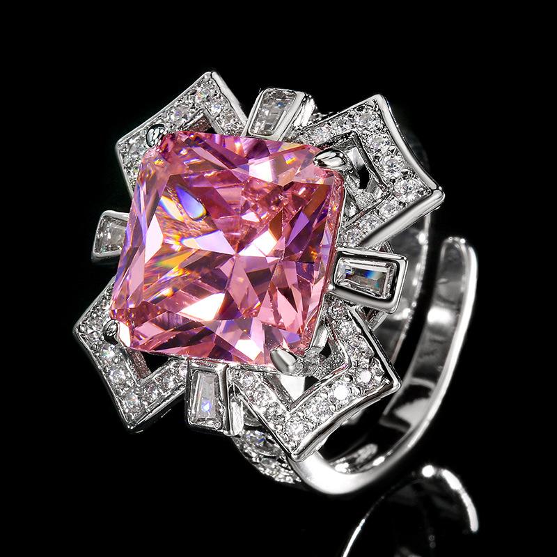 

Jewelry Necklace Earrings Ring Jewelry Set Female Color Treasure Flower Design Pink Zirconium Light Luxury Premium Sense