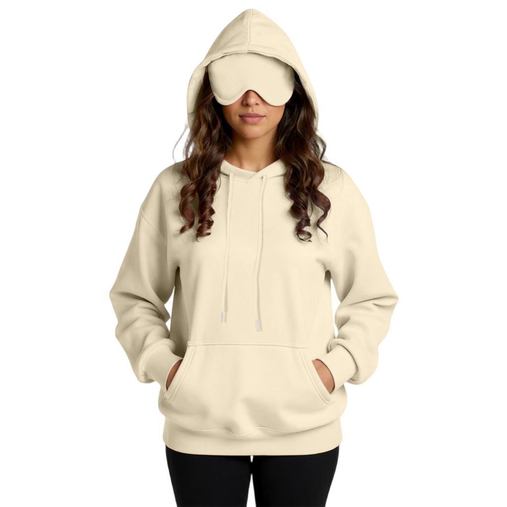 Unisex mikina s kapucí a vestavěnou oční maskou, ležérní s dlouhým rukávem, sportovní pulovr jednobarevný, volná mikina