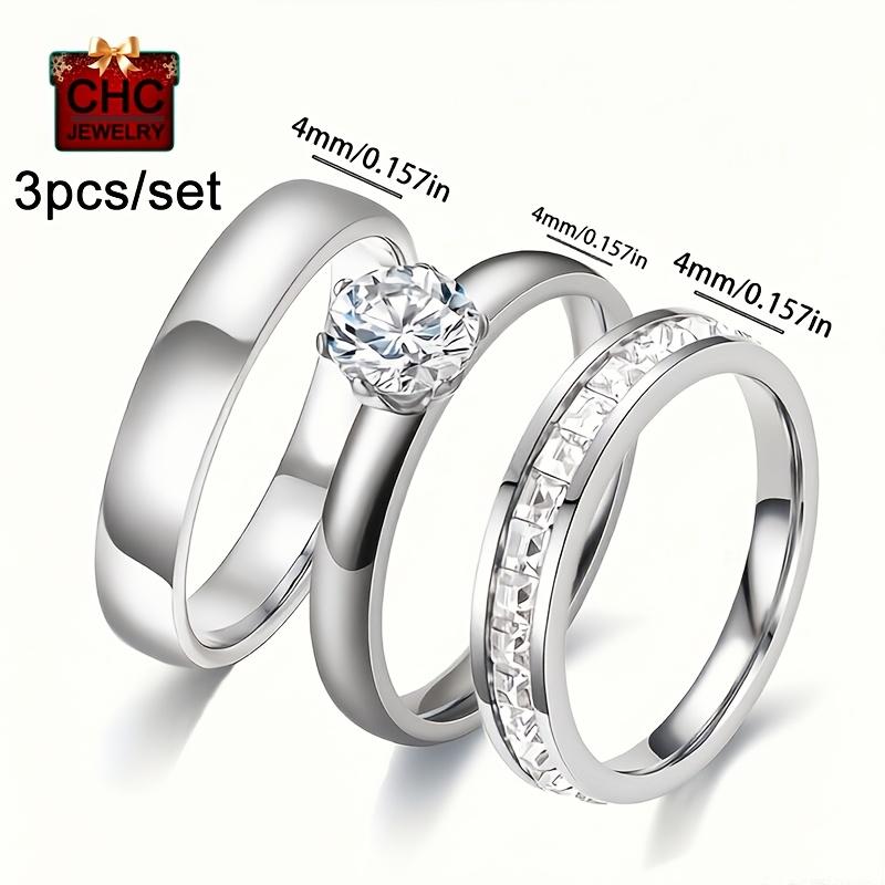 Women's Three-piece Ring Set Is luxurious18K Platinum-plated Ring, Women's Fashion Jewelry, Elegant and non-fading304L Stainless Steel Ring Women's