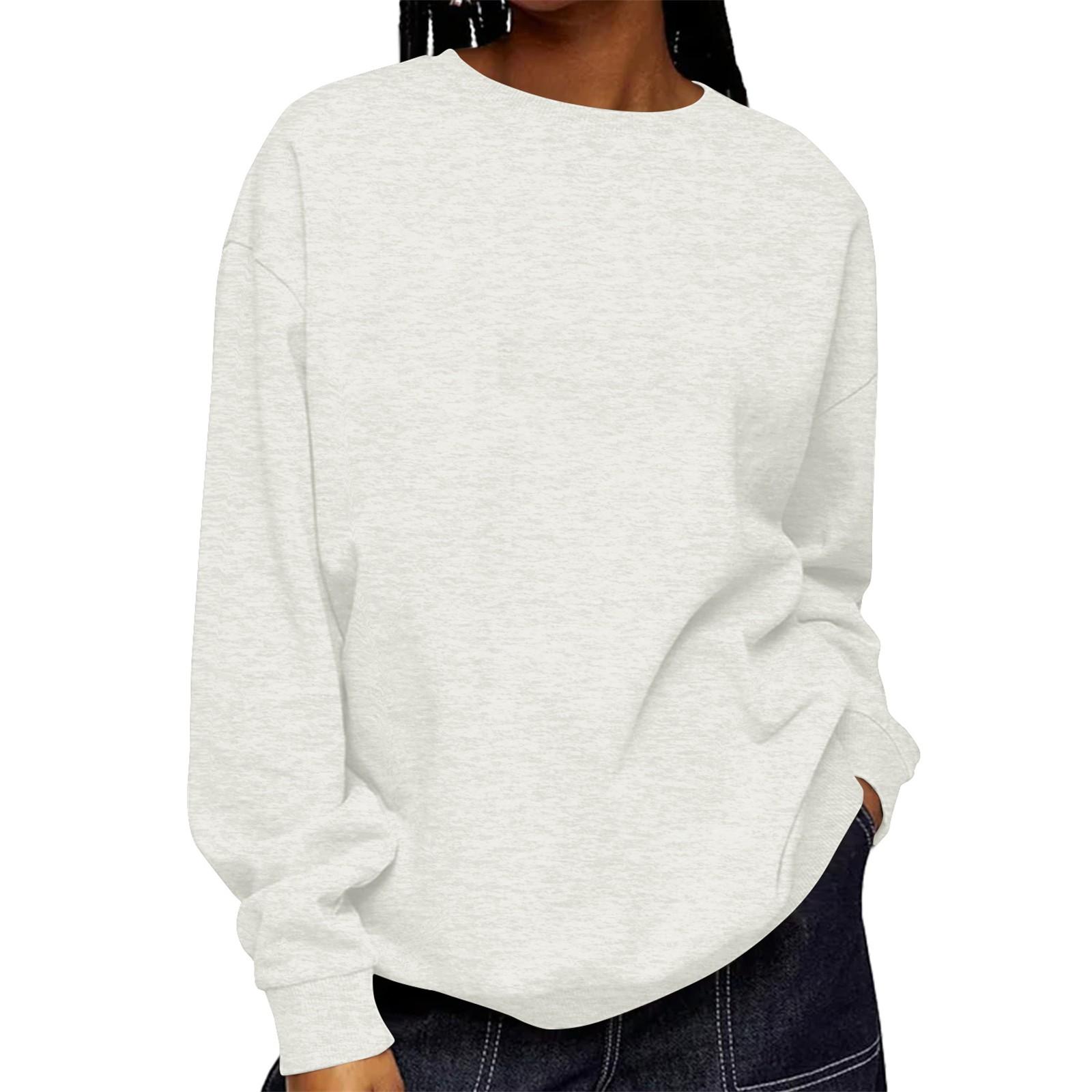 

Женская модная повседневная свободная толстовка с круглым вырезом и длинным рукавом, однотонная XL белый