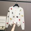 Autumn Women Designer Embroidery Monsters Single Breasted Knitted Sweater Coat Jacket