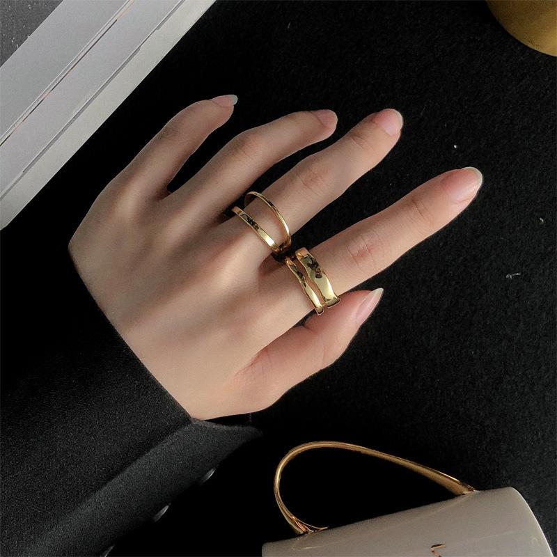 Women's Gold Double Layer Retro Open Ring - European American Style, Personalized Fashion, Hip Hop Inspired Index Finger Design