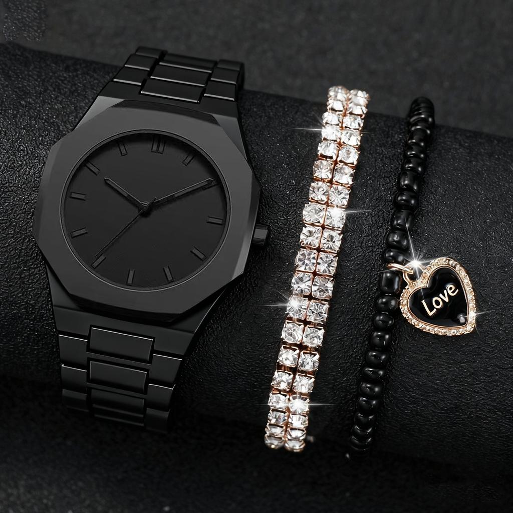 Fashionable simple mysterious Alloy Material Men's quartz watch and bracelet set, suitable for daily wear, Christmas gift