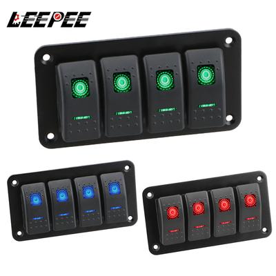 4 Buttons Car Switch Panel LED Light Toggle Rocker Parts Control Breaker Accessories for Boat Marine RV Caravan Truck 12V 24V