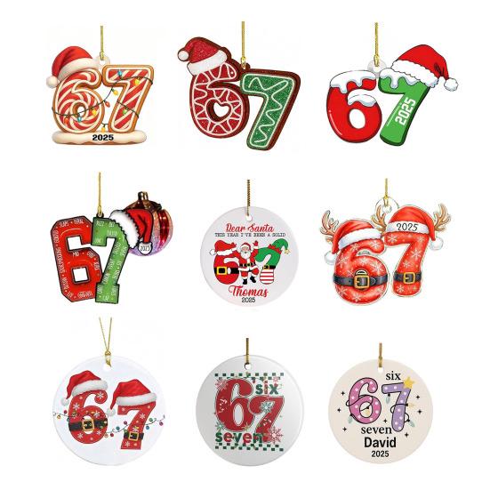 Christmas Pendant Striped Print Number 6 7 Charm 2D Acrylic Hanging Pendant Party Home Festive Cheer