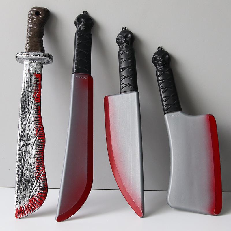 Halloween Curved Blood Tip Knife Prop: Plastic Prank and Decoration Tool for Ghost Festival, Sickle Shape.