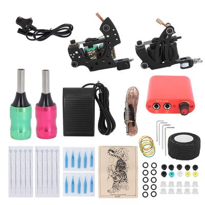 Komplettes Tattoo-Kit Liner Shader Tattoo Spulenmaschine Netzteil Fußpedal Nadeln Spitzen Tattoo
