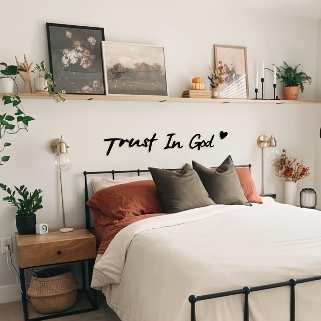 4pcs 2D Flat Unique Decorations-'rust In God' Home Wall Art,Christian Faith  Art,Religious Gift,Elegant Minimalist Design