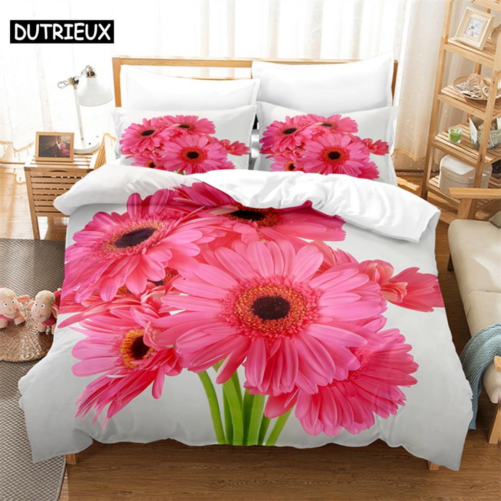 Colorful Daisy Queen Bedding Set Duvet Cover Kids Bedroom Bed Set Comforter Cover Set King Size Duvet Cover Set Bedding Sets