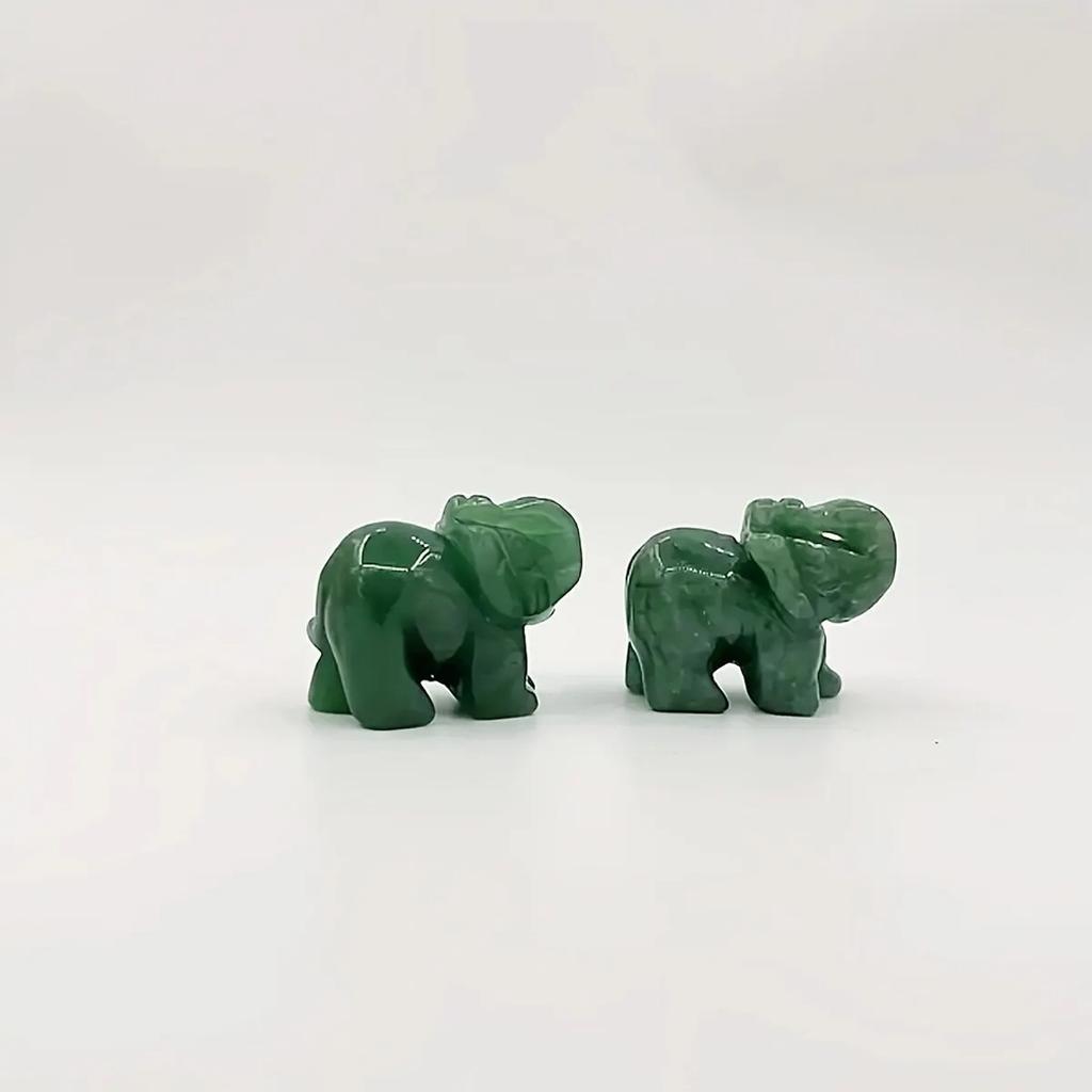 Håndskåret Naturlig Grøn Aventurin Jade Elefant Statue - Lykkebringende Pynt og Dekoration