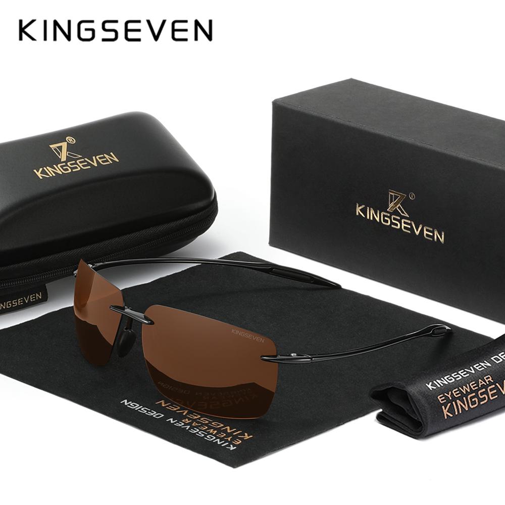 

Легкі сонцезахисні окуляри KINGSEVEN прямокутні без оправи для чоловіків Vintage TR90 UV 400 Protection Glasses Women Oculos Feminino коричневий