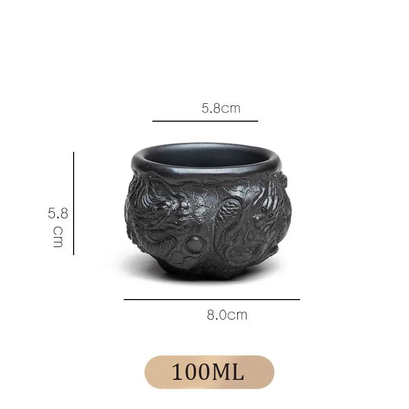 

100ml Sculpture Dragon Purple Clay Teacup Boutique Engrave Tea Bowl Tradition Tea Set Accessories Household Personal Tea Cup 8x5.8cm 100ml