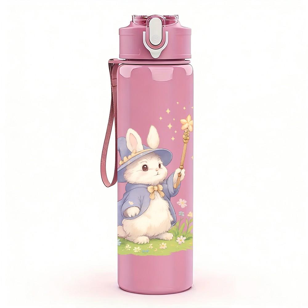 1PC Wizard Easter Bunny 750ml Color Plastic Sports Water Bottle Leakproof Flip Straw Lid Suitable for Sports Office Home Use