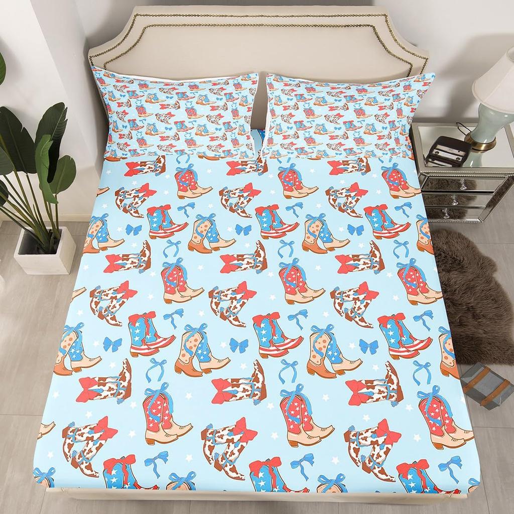 Denim Boots Pattern Sheet Three-Piece Digital Printed Sheet Bedding Set Adult Children