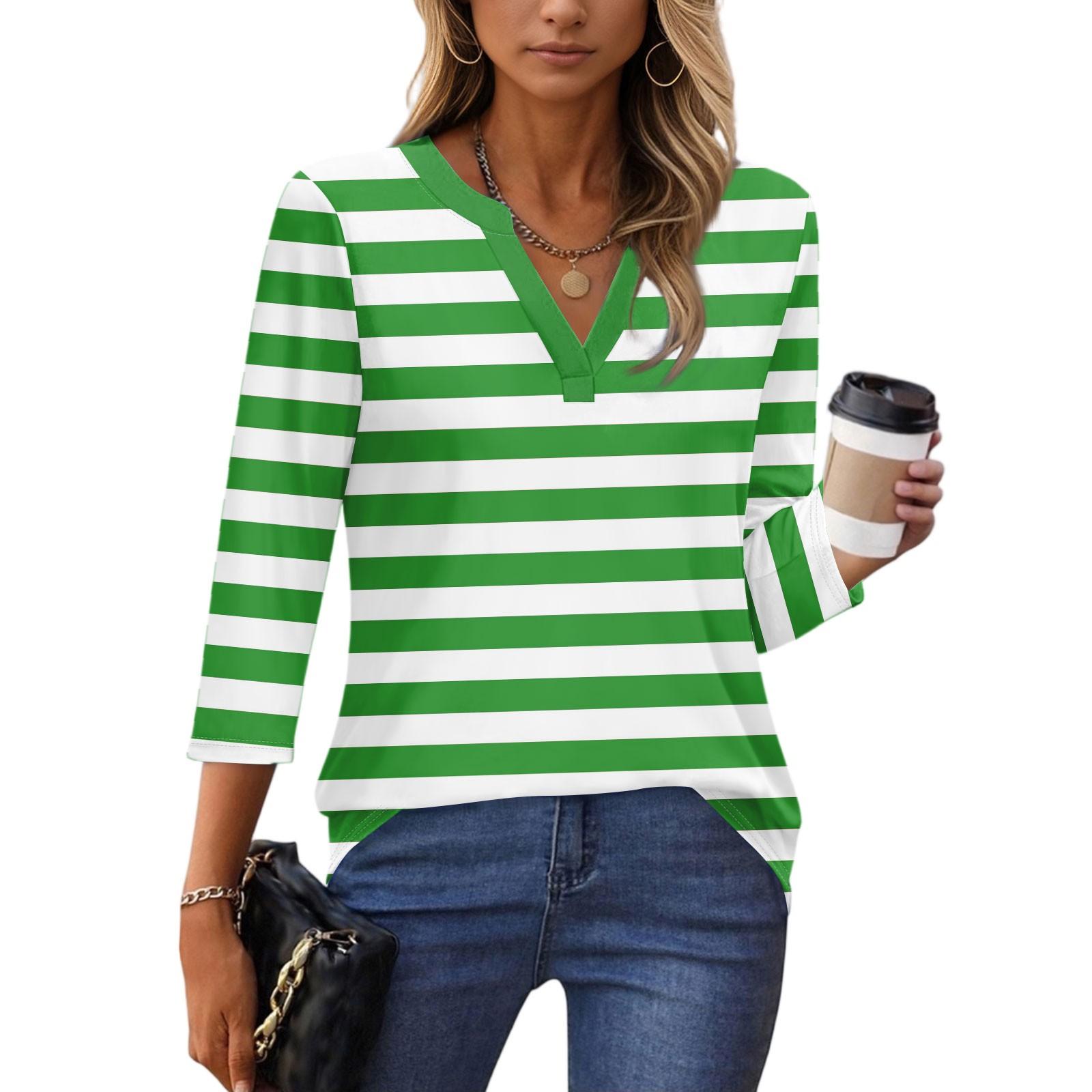 

3/4 Sleeve Shirts For Women Tees Blouses Casual Plus Size Basic Tops Pullover Ladies Tunic Blouses XXL зелений