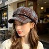 Korean Autumn And Winter Plaid Star Versatile Octagonal Hat Female British Retro Literary And Artistic Face Small Beret Painter Hat