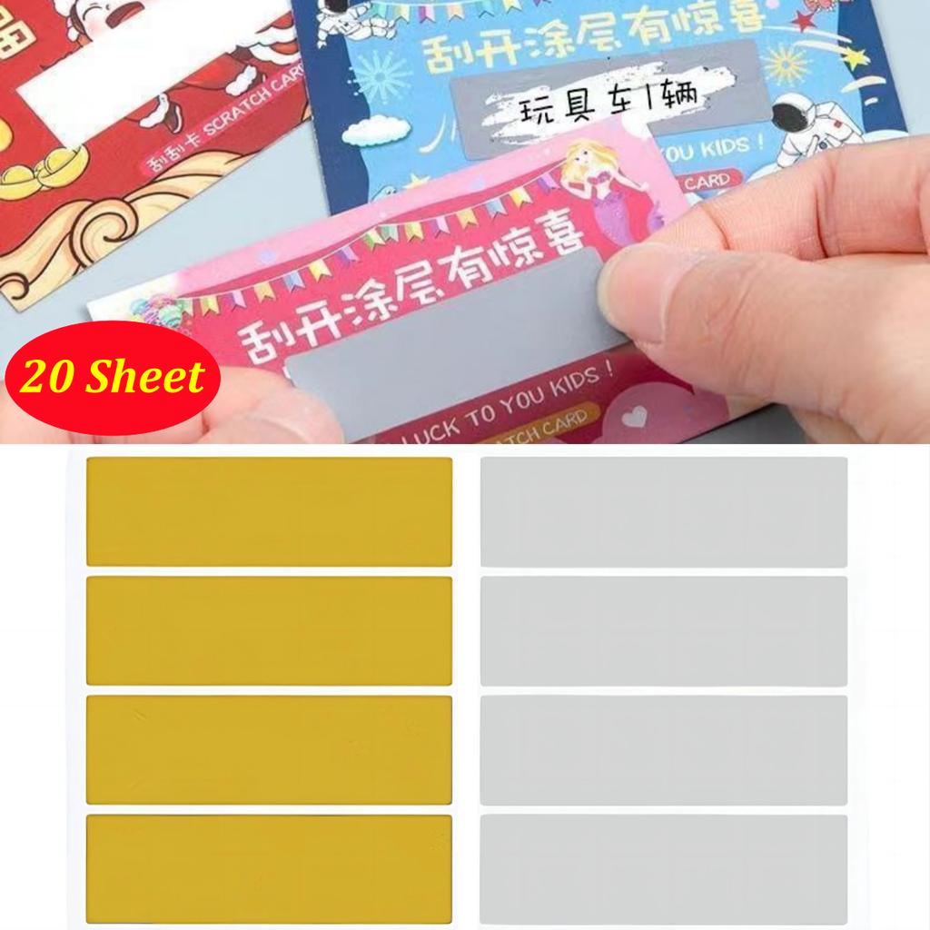 20 Blätter Rechteckig Gold/Silber Rubbelaufkleber Etiketten DIY Handgemacht Für Spiel Rubbelaufkleber Geheimer Code Abdeckaufkleber