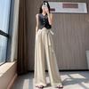 Womens Casual Wide Leg Pants With White Strap Design For Summer Comfort