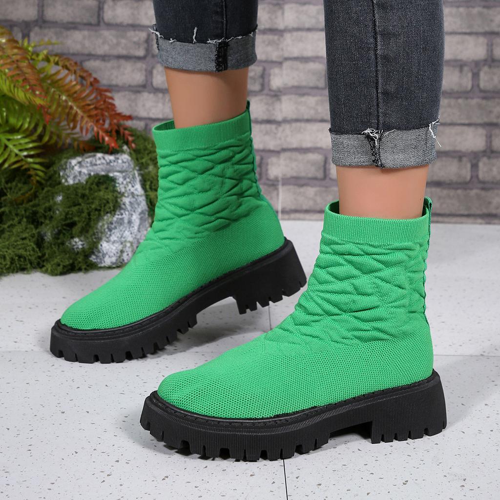 Spring Foreign Trade Large Size Fashion Boots Women's New Elastic Fly-woven Thick-soled Socks Boots Casual Low-tube Martin Boots