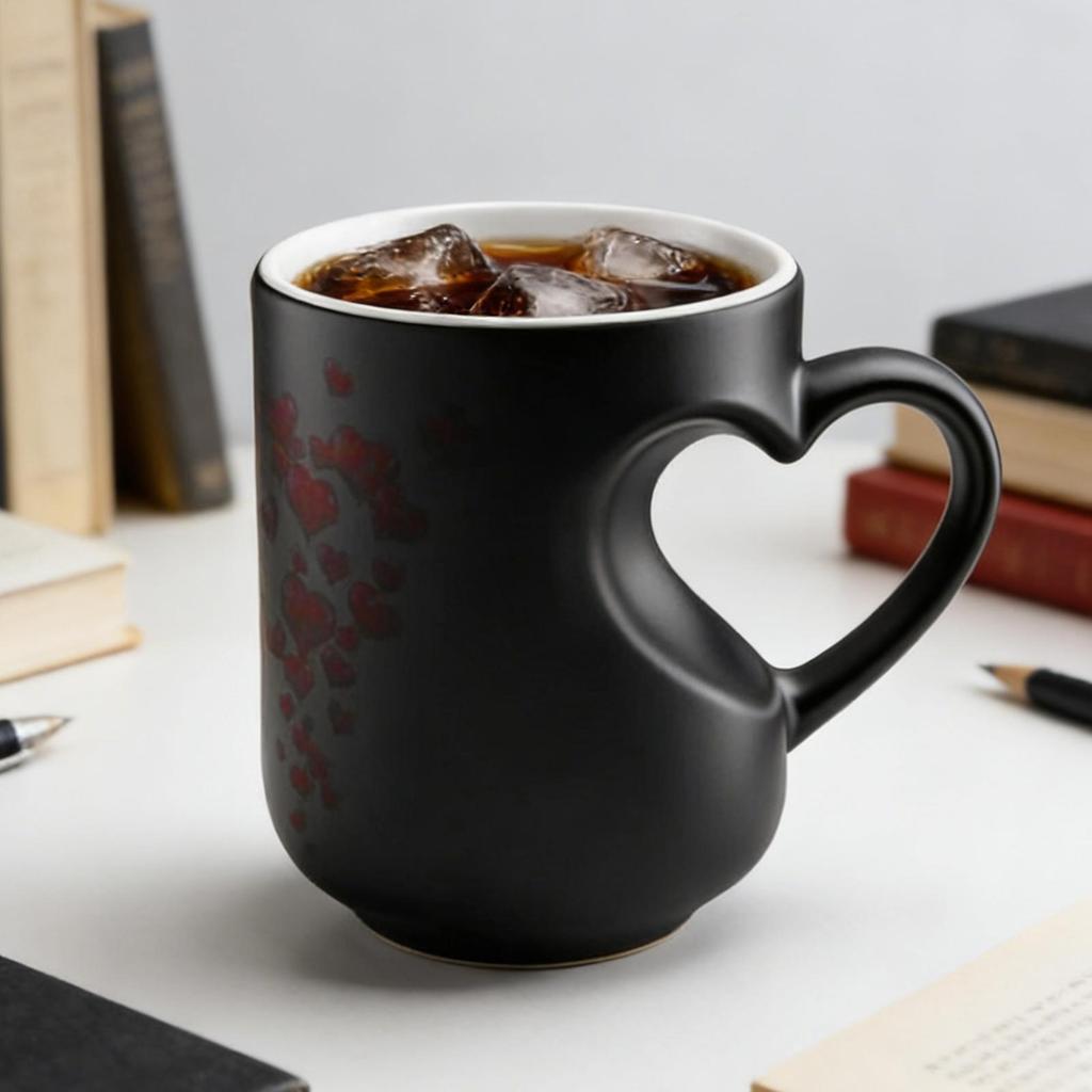 Tazza che cambia colore 325ml Forma di cuore Tazza d'acqua Ceramica Novità Tazze da caffè con manico, Regali romantici creativi per coppie
