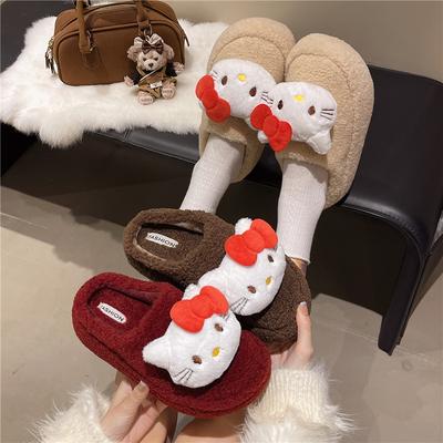 Hello Kitty Warm Cotton Slippers In Autumn and Winter, Home Indoor Student Dormitory Can Be Worn Outside, Non-slip Soft Bottom Fluffy Cotton Mop