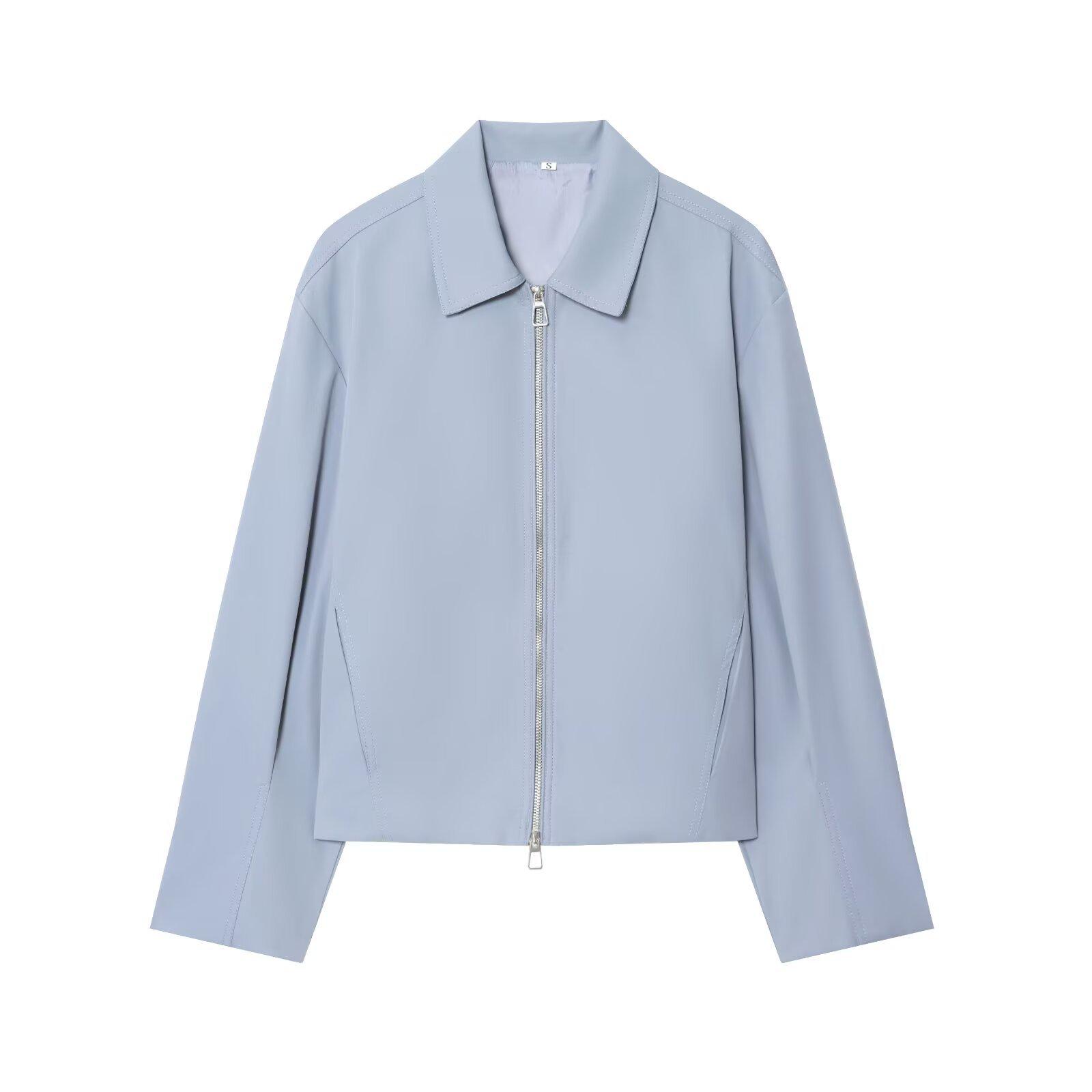 

Женская однотонная модная кофта с длинным рукавом на молнии, повседневная куртка M светло-синий