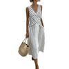 2026 popular European and American French striped cross strap V-neck vacation style sleeveless loose dress