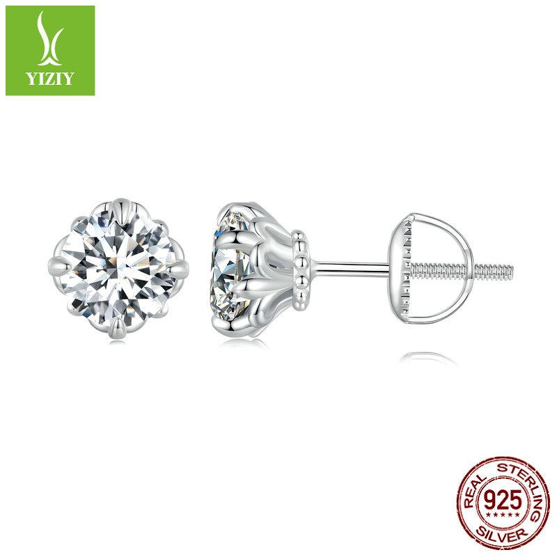 One Carat Sparkling Moissanite Stud Earrings, Exquisite Luxury S925 Silver Moissanite Earrings.