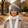 Stylish French Style Beret Knitted Hat for Women, Winter Warm Painter Cap, Fleece Fashionable Solid Color Lined, Cozy Artist Cold Weather Weekend
