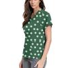 Women's Cute Printed Work Clothes V-neck Double Layer Pockets Basic Short Sleeve Top Pullover Valentines