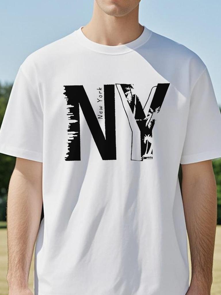 Summer mens casual loose NY letter printed t shirt sports comfortable round neck short sleeved top Tshirt fashion New York tee