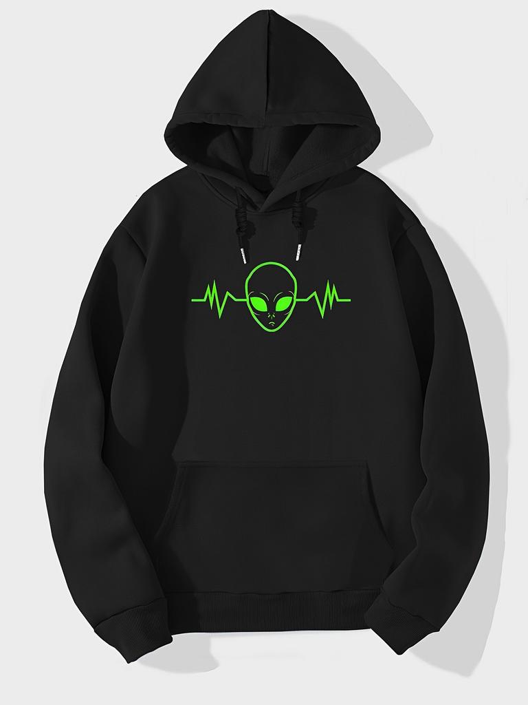 Alien Heartbeat Line Graphic Men Hip Hop Sports Hoodie Sci-Fi Extraterrestrial Pulse Print Loose Oversized Street Sweatshirt