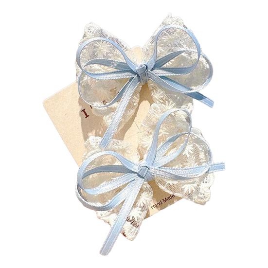 Girl Hairpin Hand-Sewn Embroidery Lace Ribbon Bowknot Decor Hair Clip Sweet Style Kids