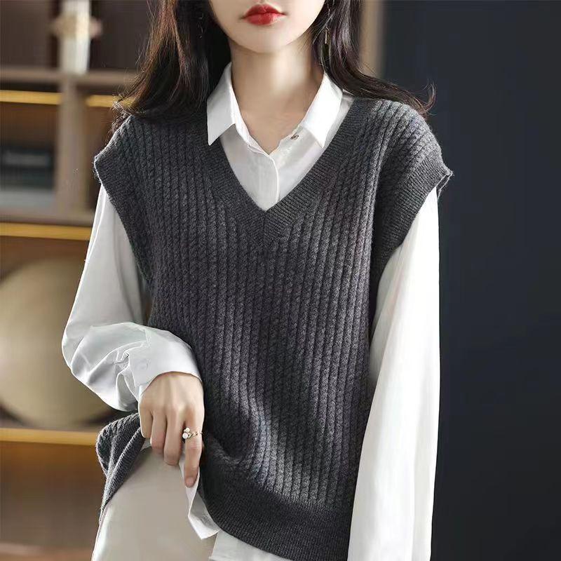 

Однотонный жилет с глубоким V-образным вырезом, повседневный ребристый трикотажный жилет-пуловер на осень, женская одежда 3XL темно-серого