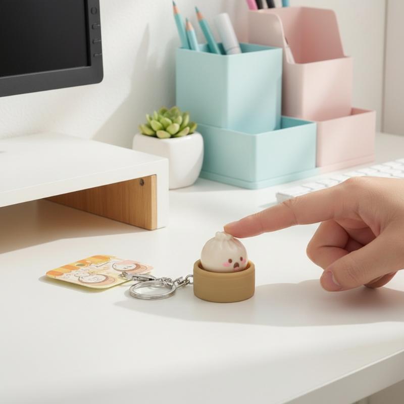 Stress Relief Bun Clicker Mini Steamed Bun Keychain Decompression Squeeze Pendant for Work Study Travel