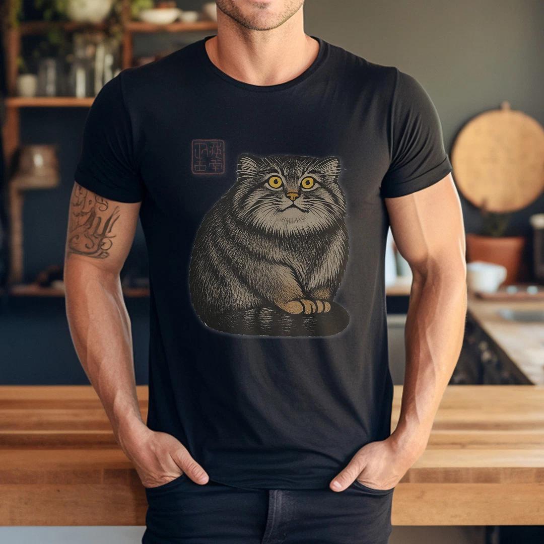 Zen Pallas Cat – Minimalist Ink Brush Art Animal Design Men Women T-Shirt S