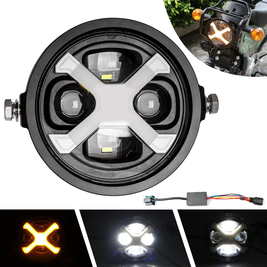 Motikvans Cross Cub 110 Headlight with DRL LED Motorcycle Headlight High Beam and Low Beam Switching Compatible with Honda Cross Cub CC110 Yellow (X
