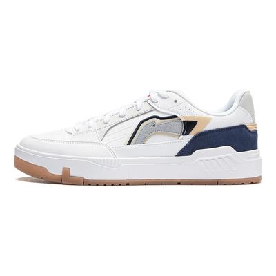 Li Ning Common 80s Comfortable Lace-Up Thick Sole Height Increasing Non-Slip Shock Absorbing Low-Top Skate Shoes Men Sneakers White Blue AGCU055-2